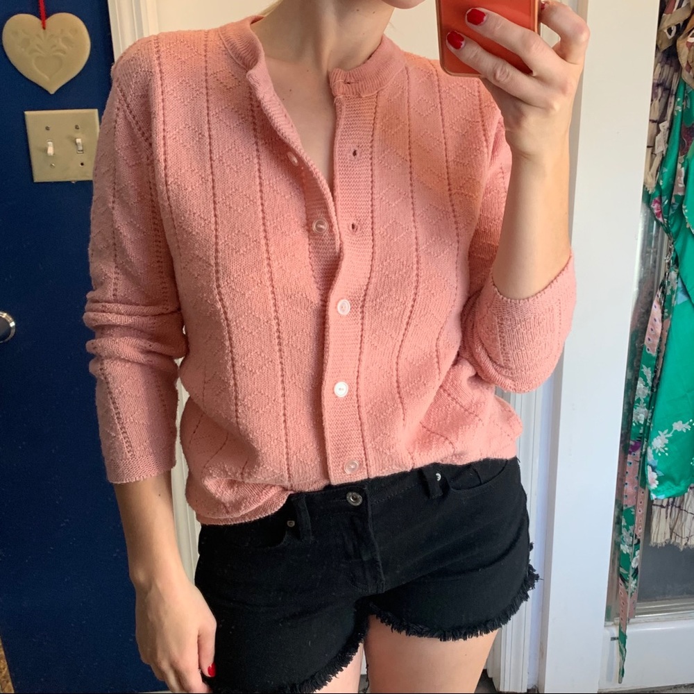 Sweet Pink Knit Cardigan Sweater Medium vintage
